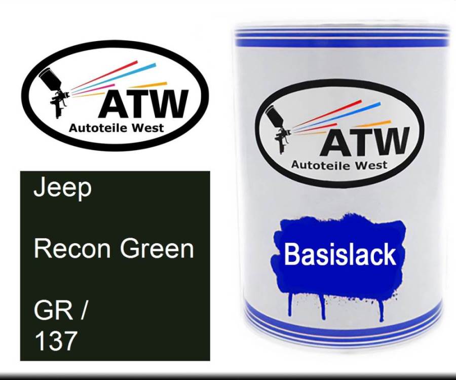 Jeep, Recon Green, GR / 137: 500ml Lackdose, von ATW Autoteile West.